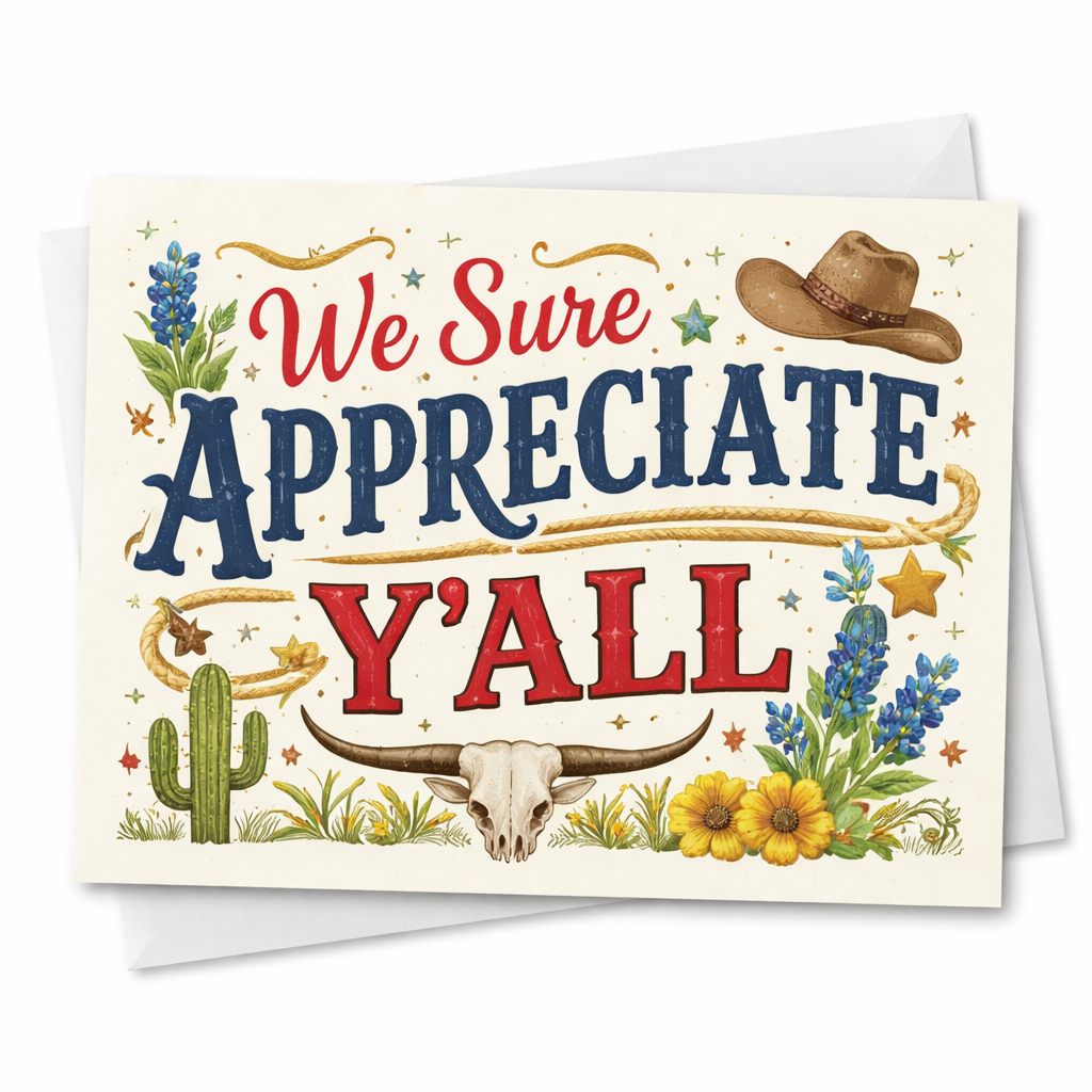 Thank Y'all Greeting Card for a Design Your Own gift from The Texas Gift Company