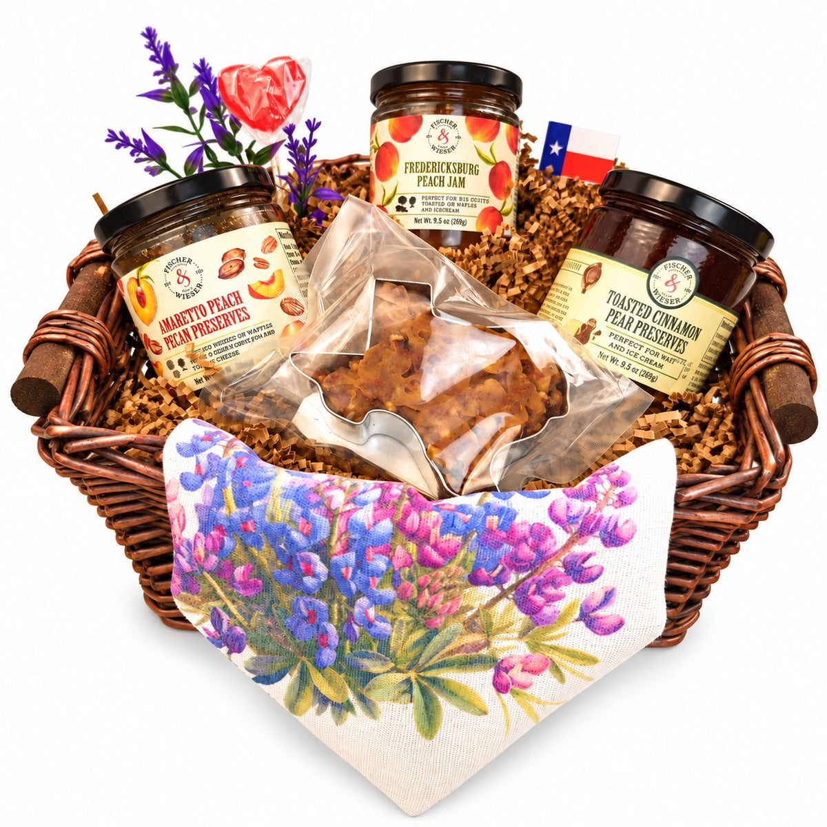 Preserves & Praline — approved square willow tray, white background