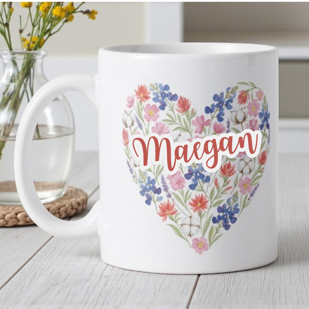 Personalized Heart of Texas Blooms 15oz Mug for a Design Your Own gift from The Texas Gift Company
