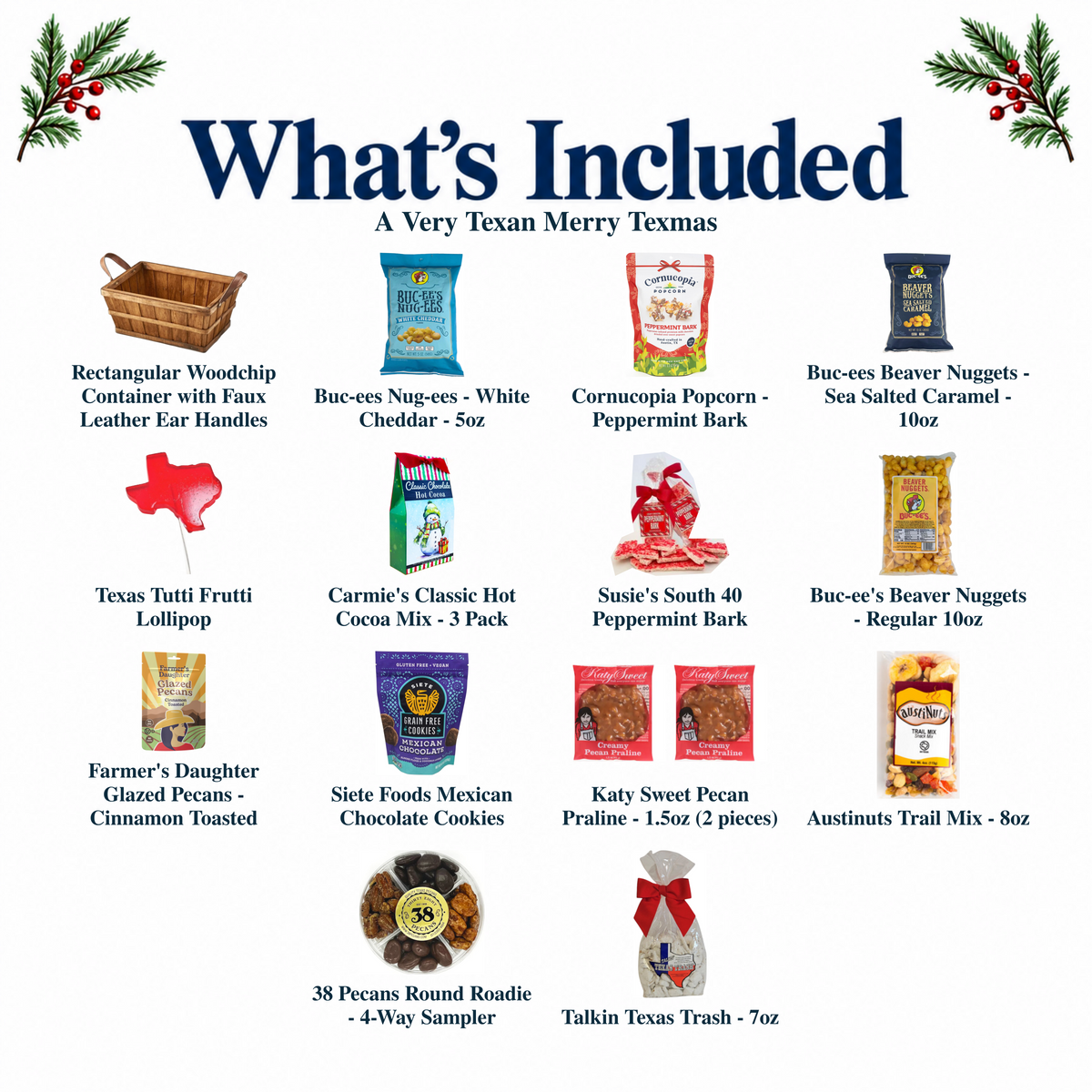 What's included in A Very Texan Merry Texmas from The Texas Gift Company: each included item individually labeled.
