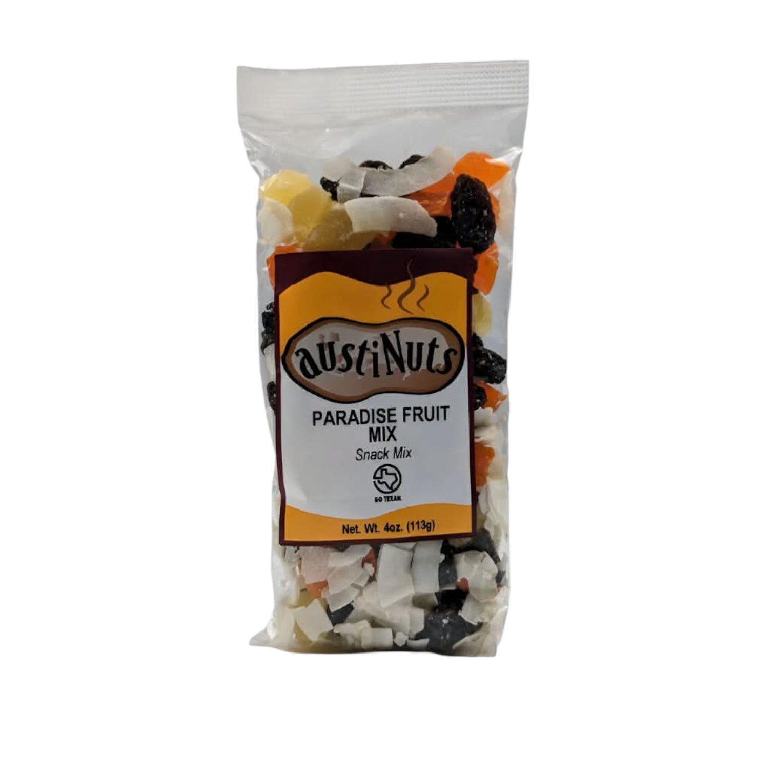 Austinuts Paradise Fruit Mix packaged as a bright Texas gourmet snack gift from The Texas Gift Company storefront