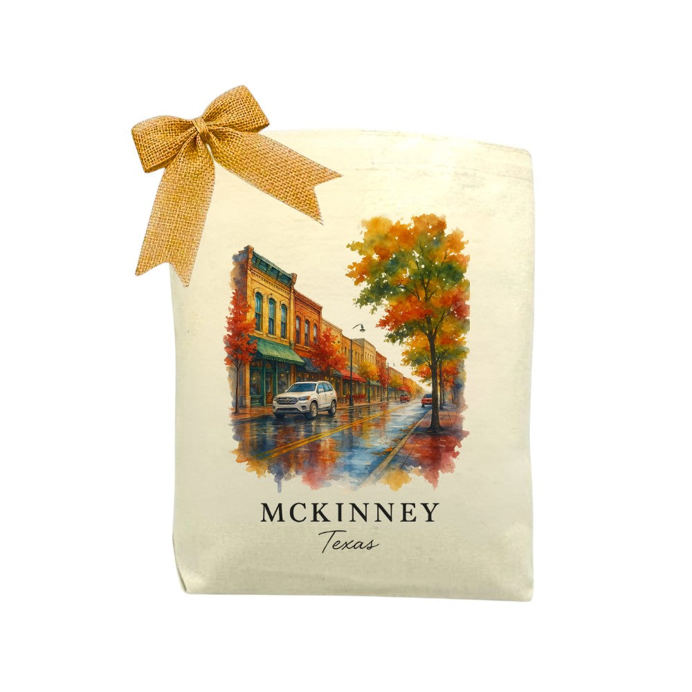 Autumn on McKinney Square Tote Bag featuring fall-inspired downtown Texas charm