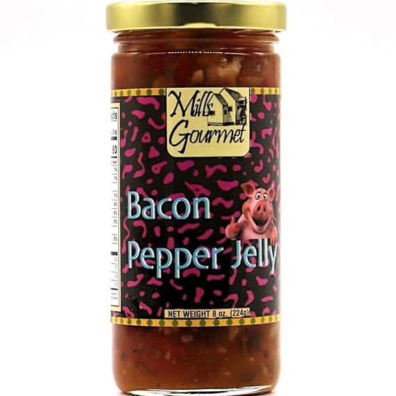 Bacon pepper jelly jar displayed as a savory-sweet Texas gourmet spread gift from The Texas Gift Company storefront