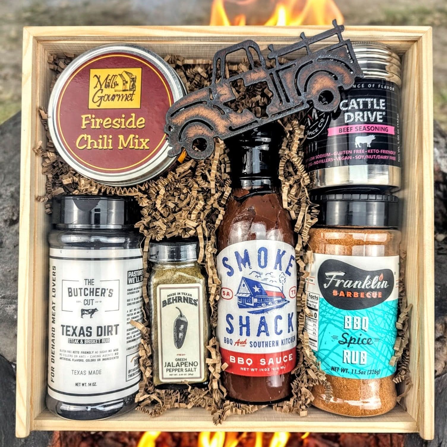 The BAD ASS Personalized Texas BBQ Box shown as a custom Texas BBQ gift with commanding style