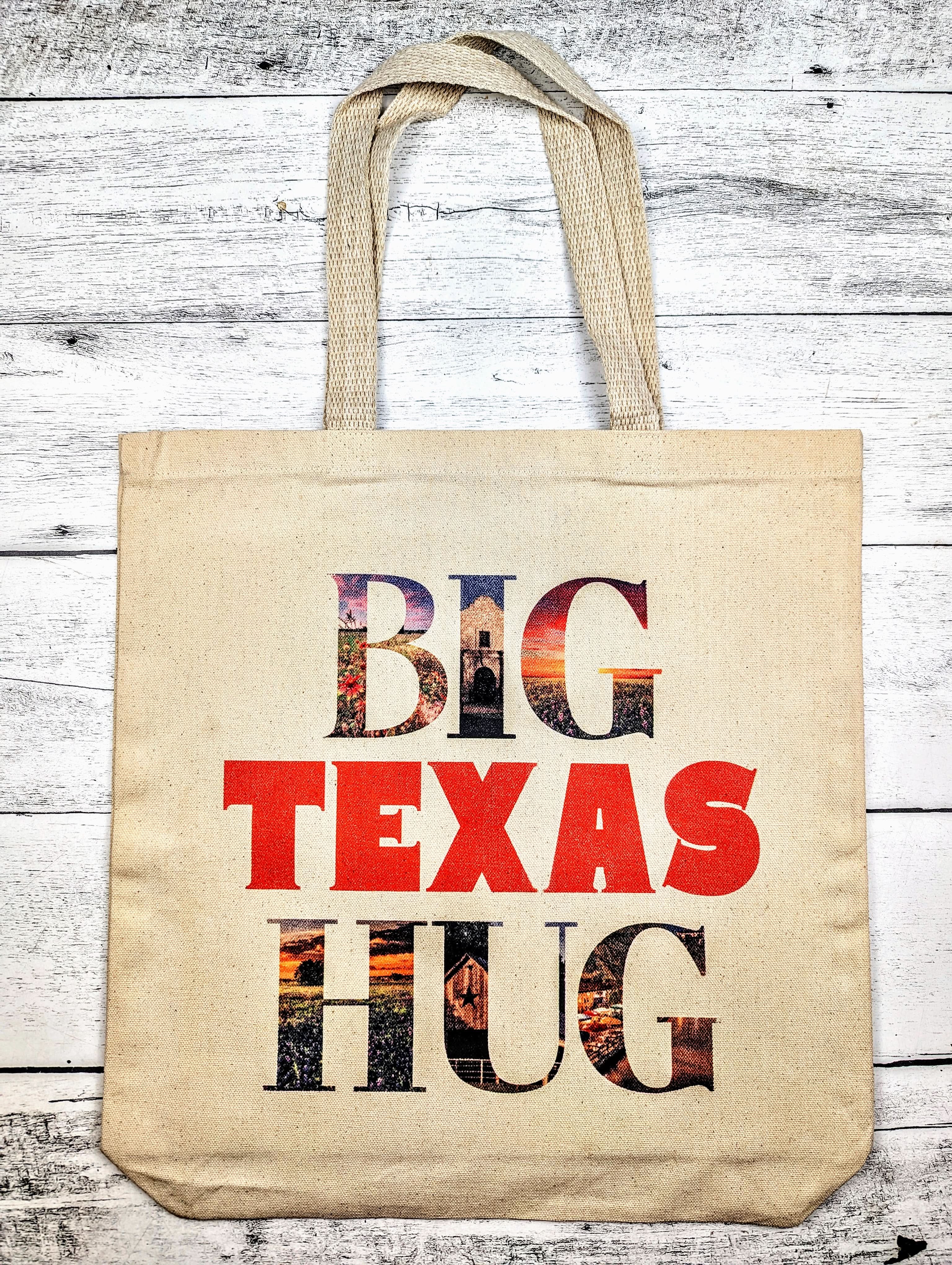 Big Texas Hug Tote Bag shown expressing love and comfort with Texas charm