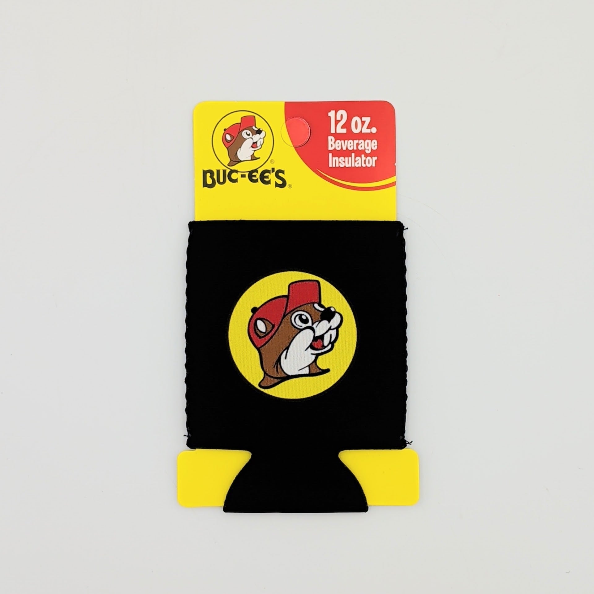 Buc-ee’s 12oz black koozie displayed as a simple Texas-themed drink accessory gift from The Texas Gift Company storefront