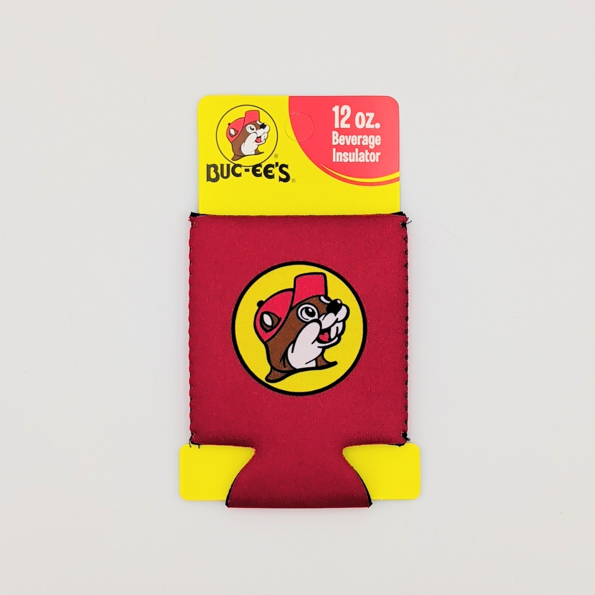 Buc-ee’s 12oz red koozie displayed as a bold Texas-themed drink accessory gift from The Texas Gift Company storefront