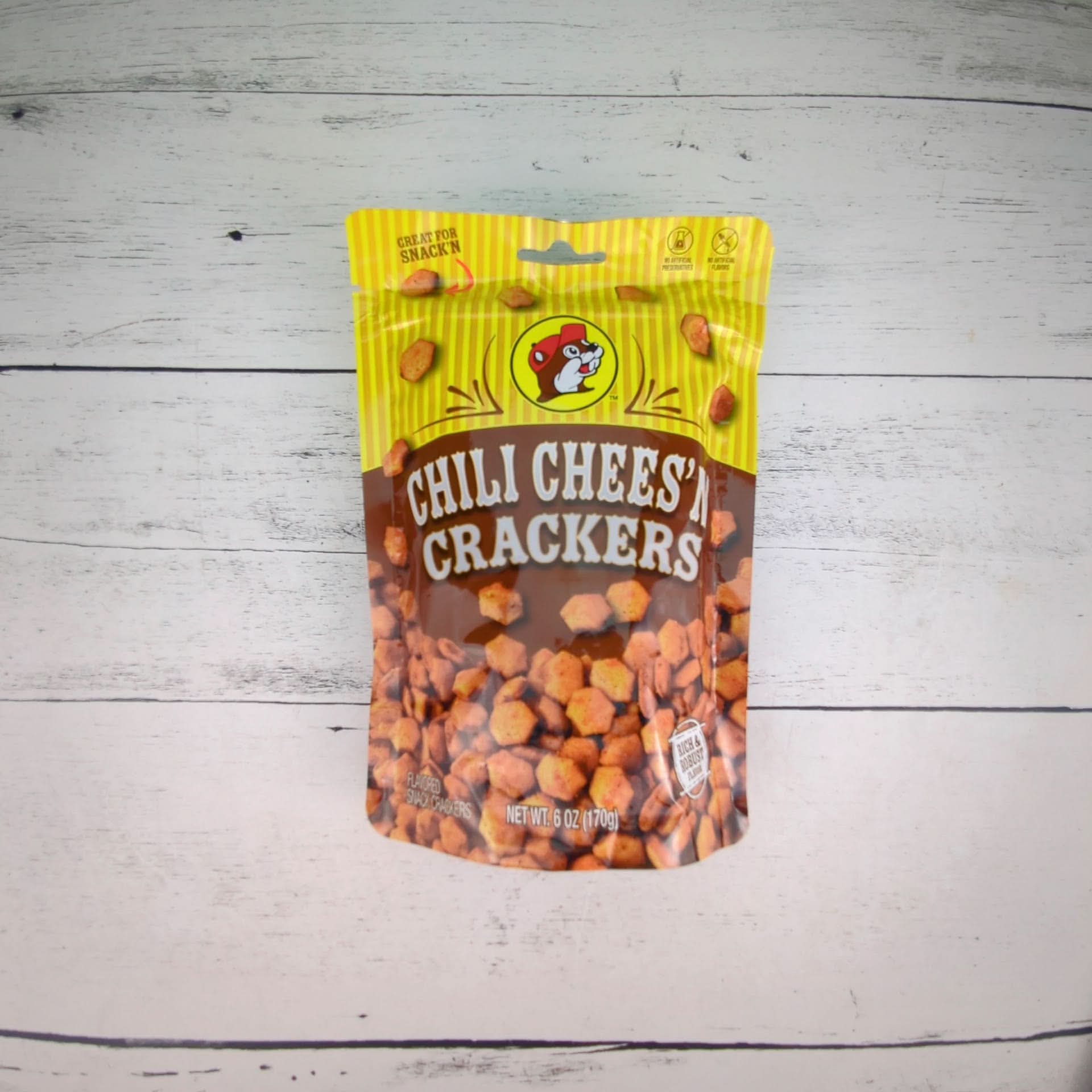 Buc-ee’s chili cheese and crackers mix packaged as a savory Texas snack gift from The Texas Gift Company storefront