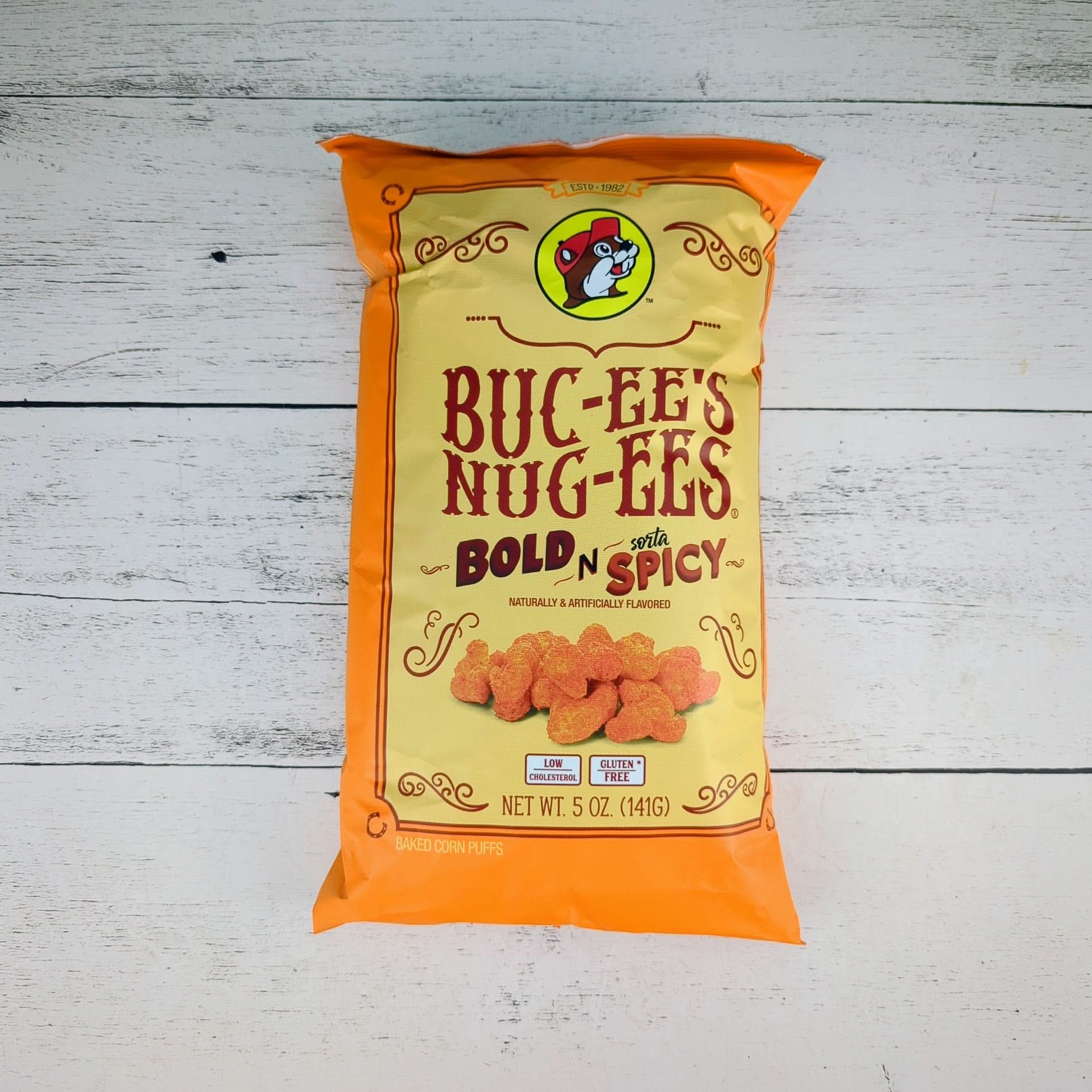 Buc-ee’s Nug-ees bold and sorta spicy corn puffs packaged as a zesty Texas snack gift from The Texas Gift Company storefront