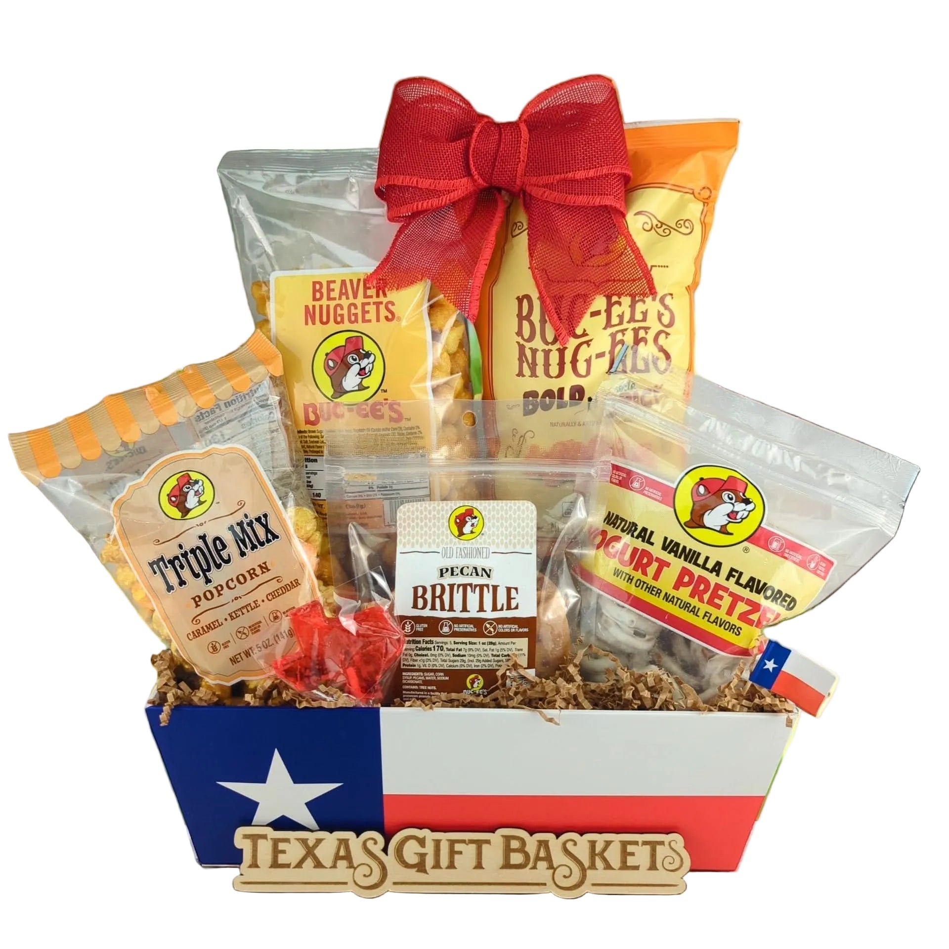 Buc-ee’s Snack Stack with layered Texas snacks arranged as a playful gift