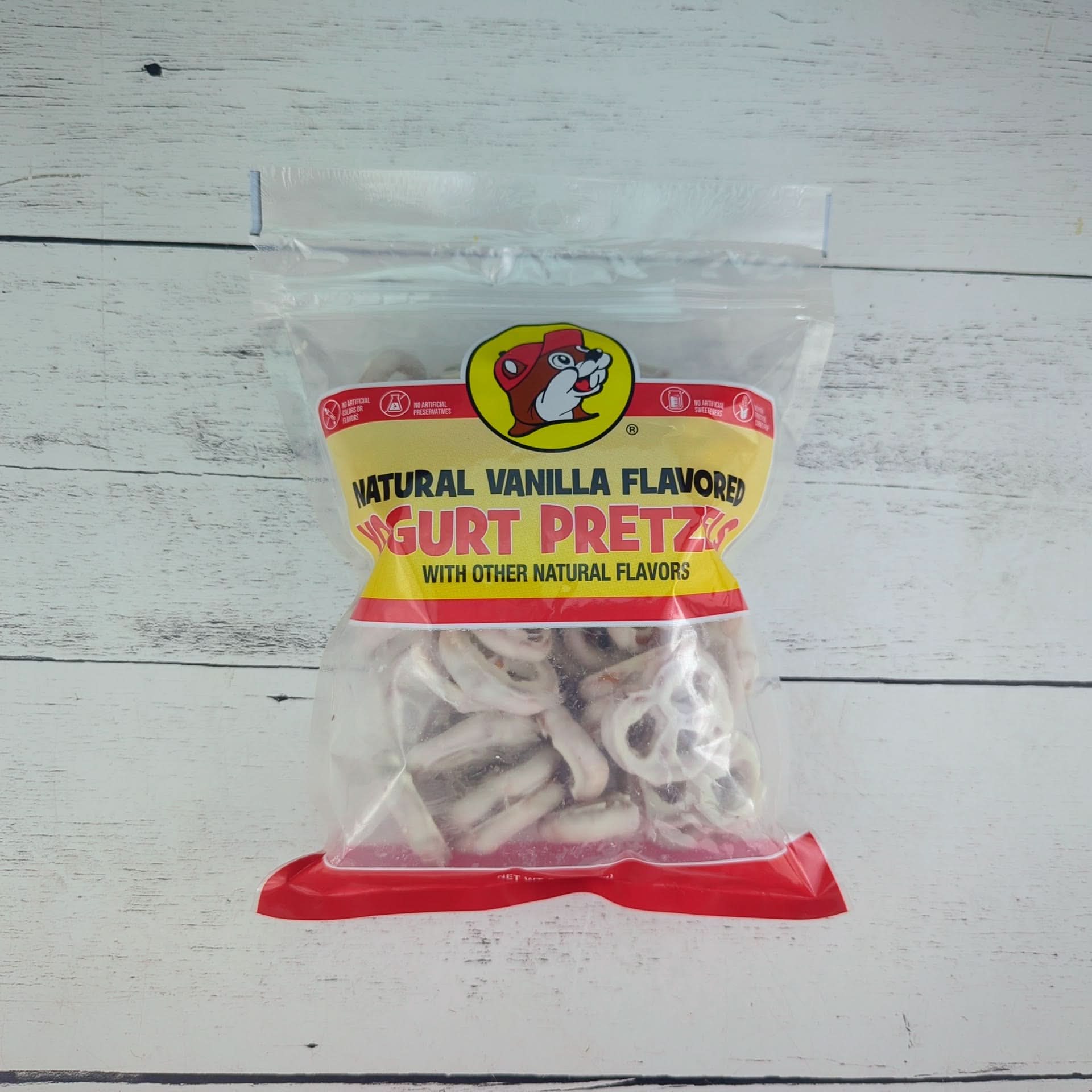 Buc-ee’s vanilla yogurt–coated pretzels packaged as a sweet Texas snack gift from The Texas Gift Company storefront