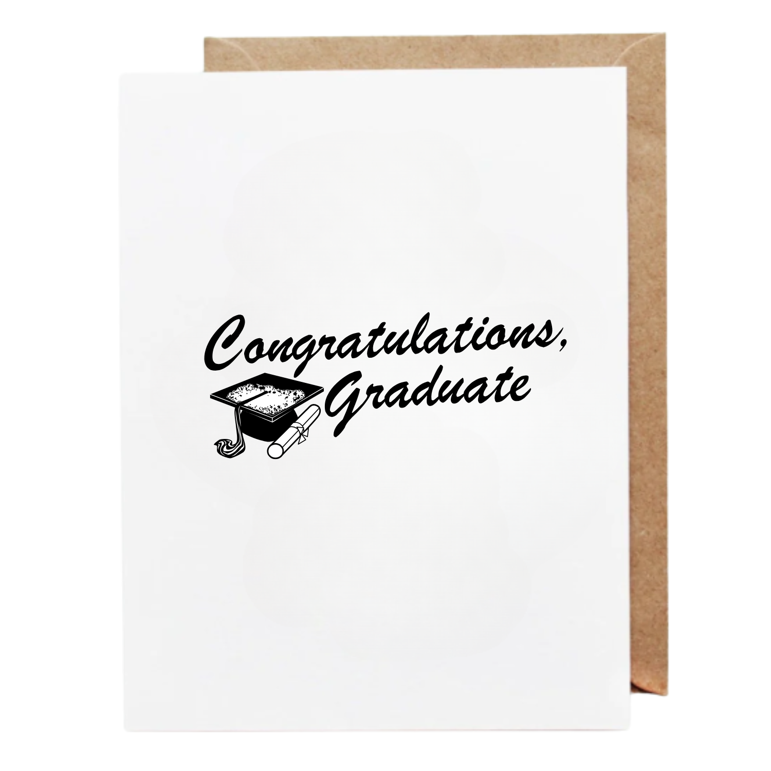 Minimalist Congratulations Graduate card with classic black typography and graduation cap illustration.