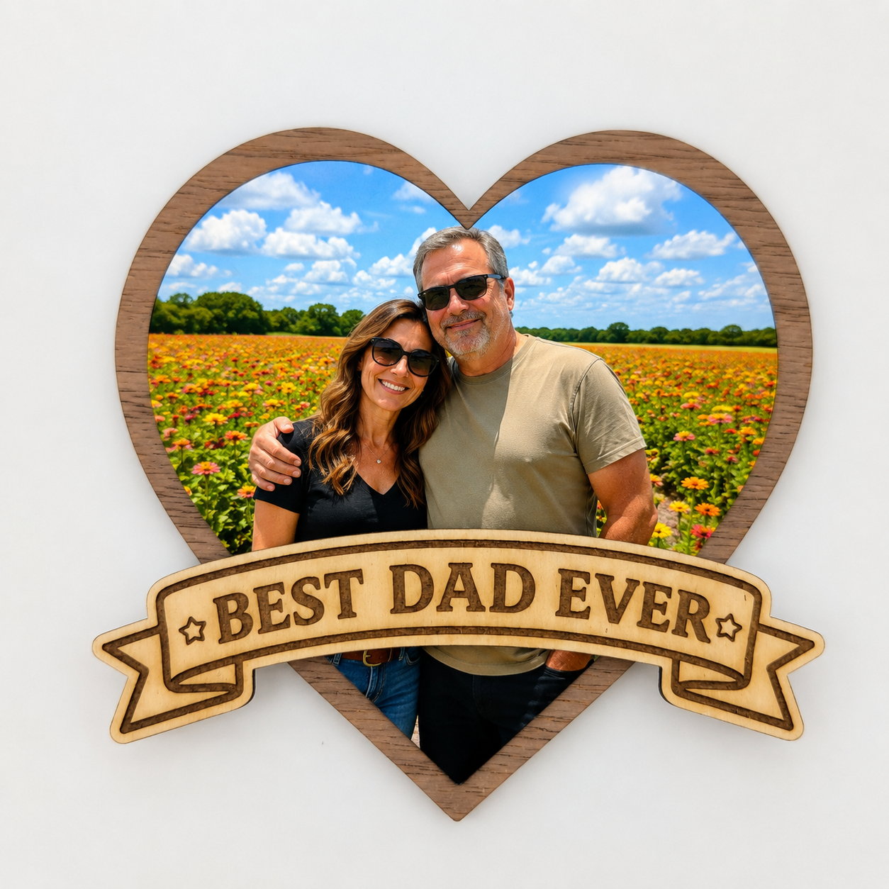 Heart-shaped photo magnet sentiment options