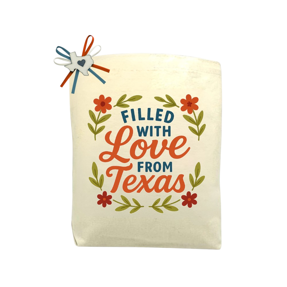 Filled With Love from Texas Blooming Edition Tote Bag featured as a floral Texas-themed gift