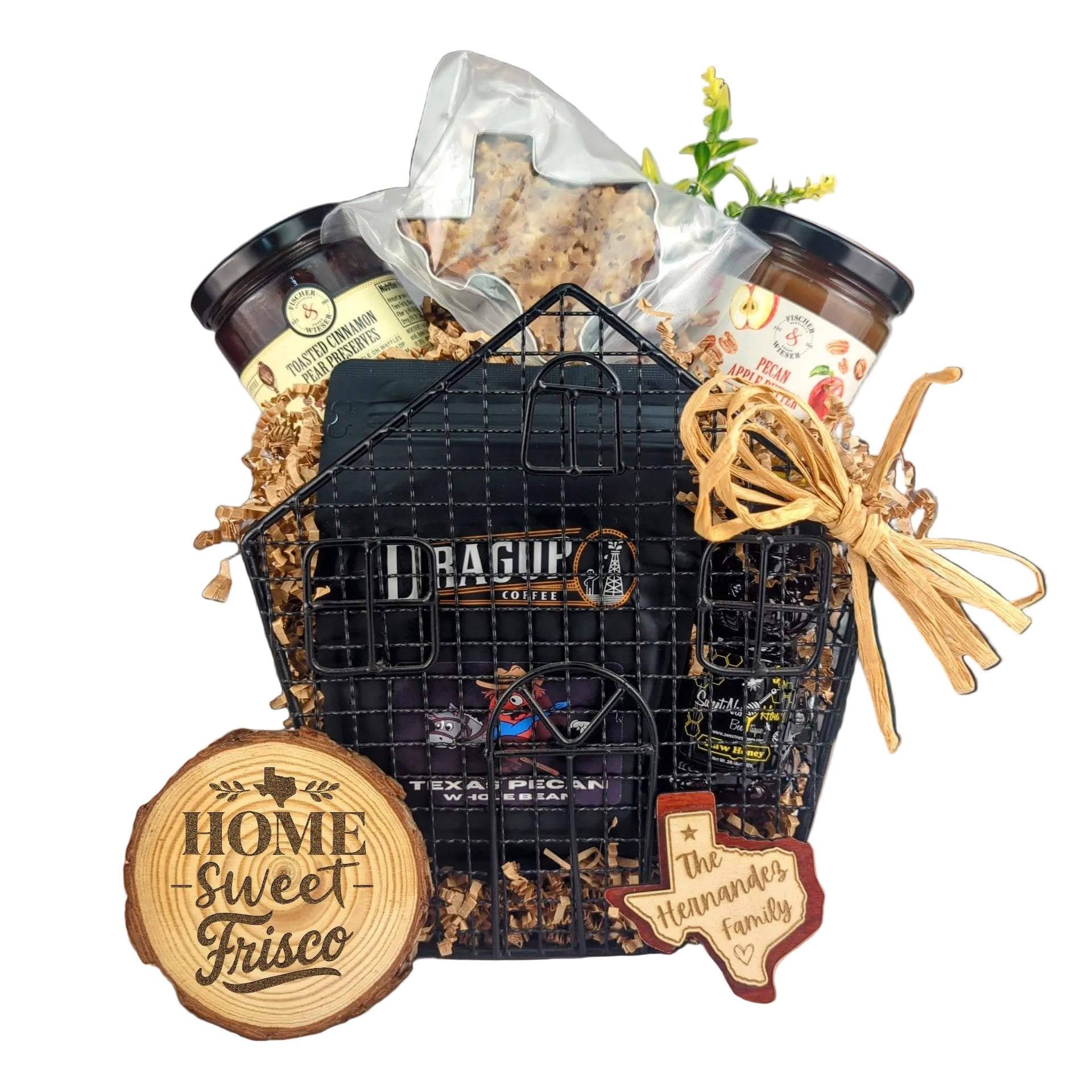 Frisco Cozy Home Collection with Texas-made treats arranged as a housewarming gift