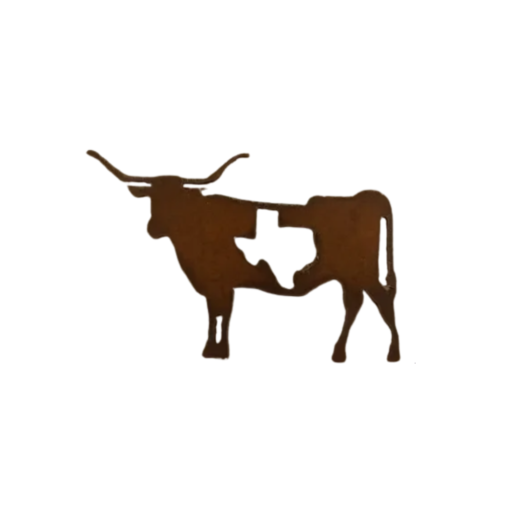 Full body steer magnet with Texas cutout displayed as a rustic Texas-themed keepsake from The Texas Gift Company storefront