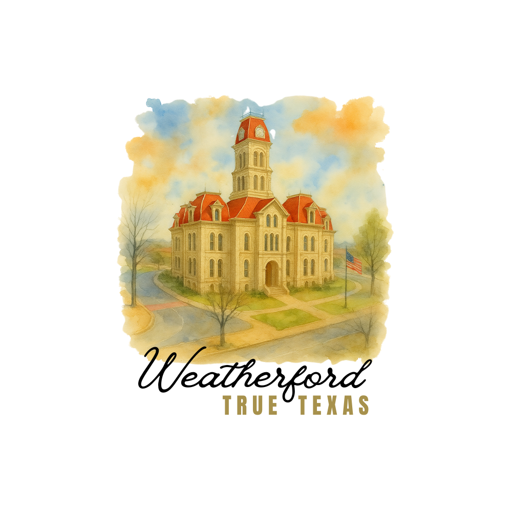 Heart of Weatherford Tote Bag shown with a community-inspired Weatherford design