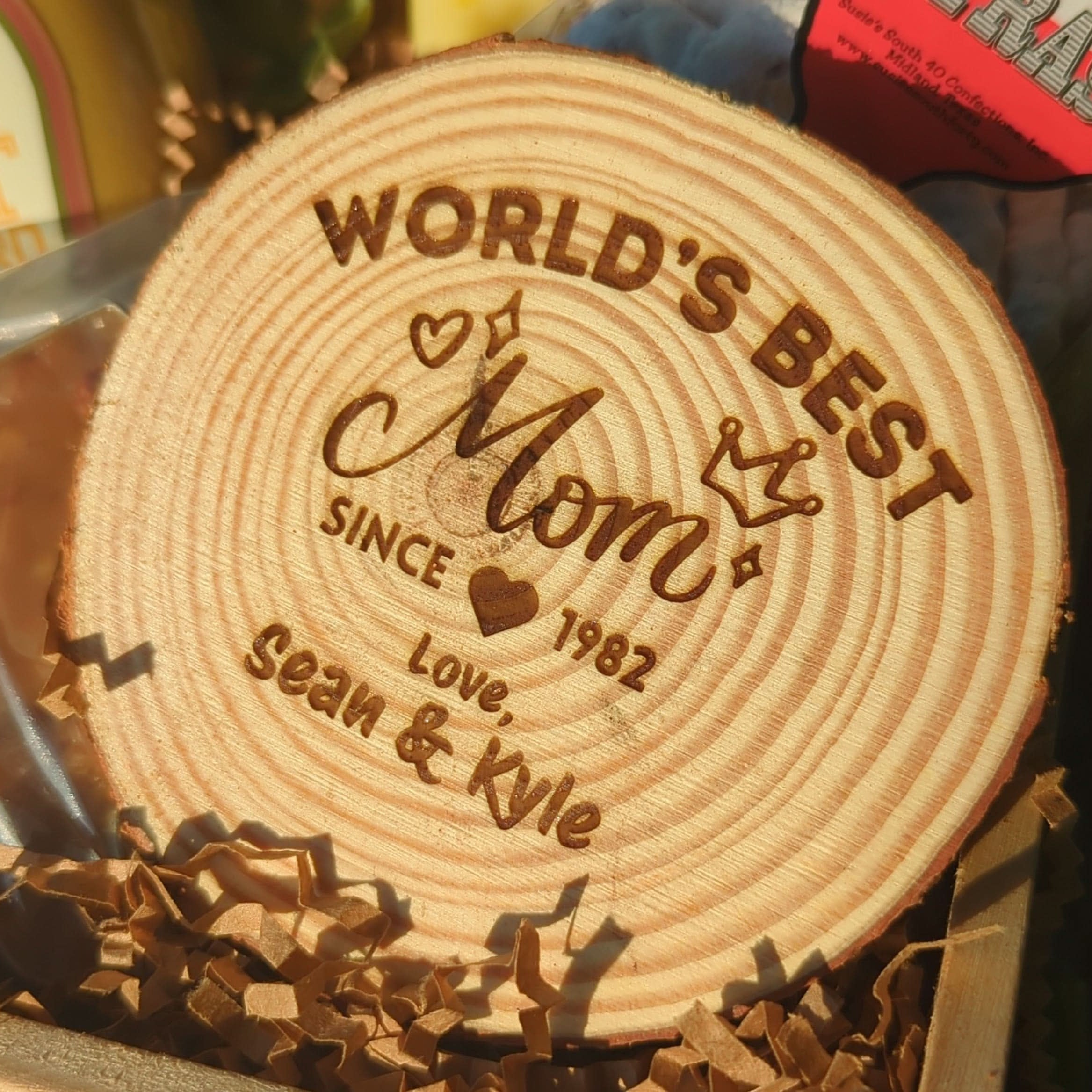 Hill Country Hugs for Mom personalized gift crate displayed as a Texas gift honoring motherhood