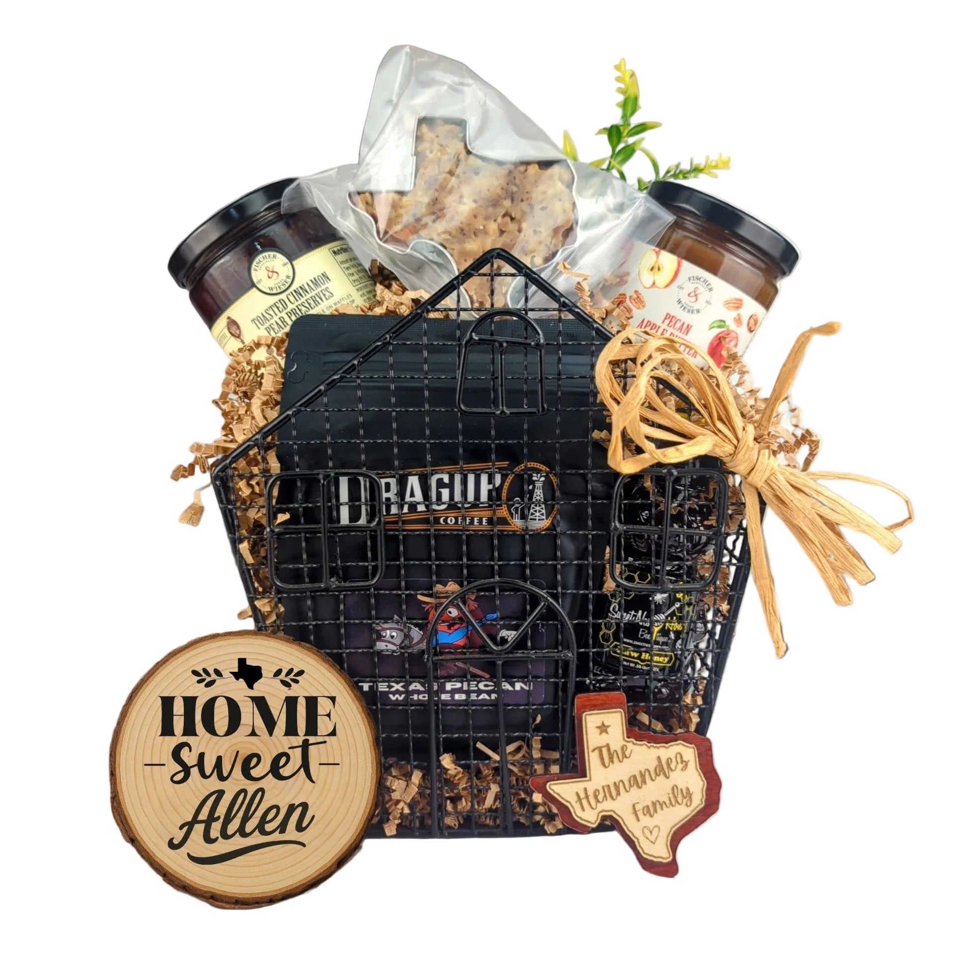 Home Sweet Texas Basket Allen with Texas-made treats arranged as a housewarming gift
