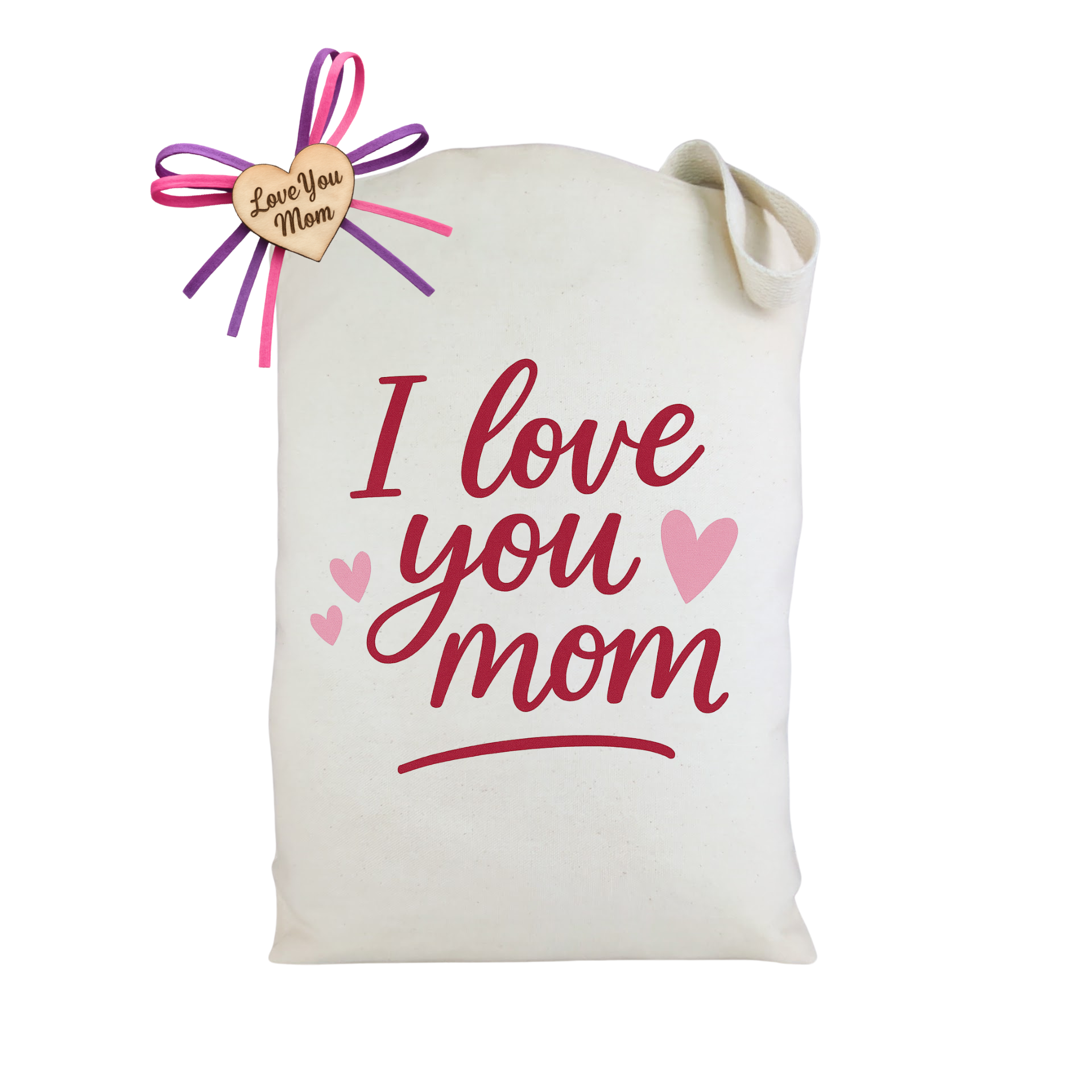 I Love You Mom Tote Bag shown as a sentimental tote designed for mom