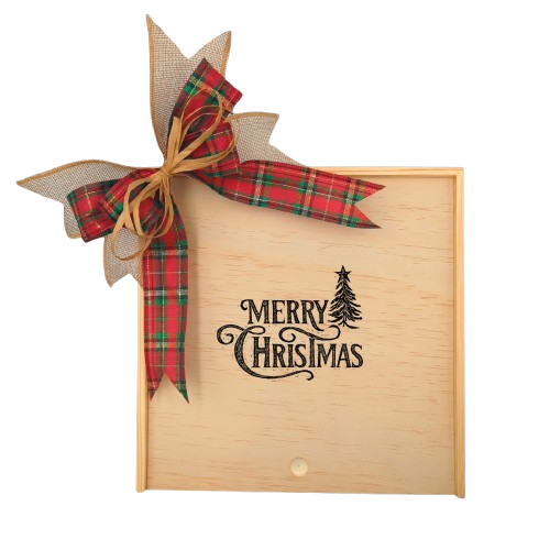 Merry Christmas Tree Wooden Gift Box featured as a festive wooden holiday gift box