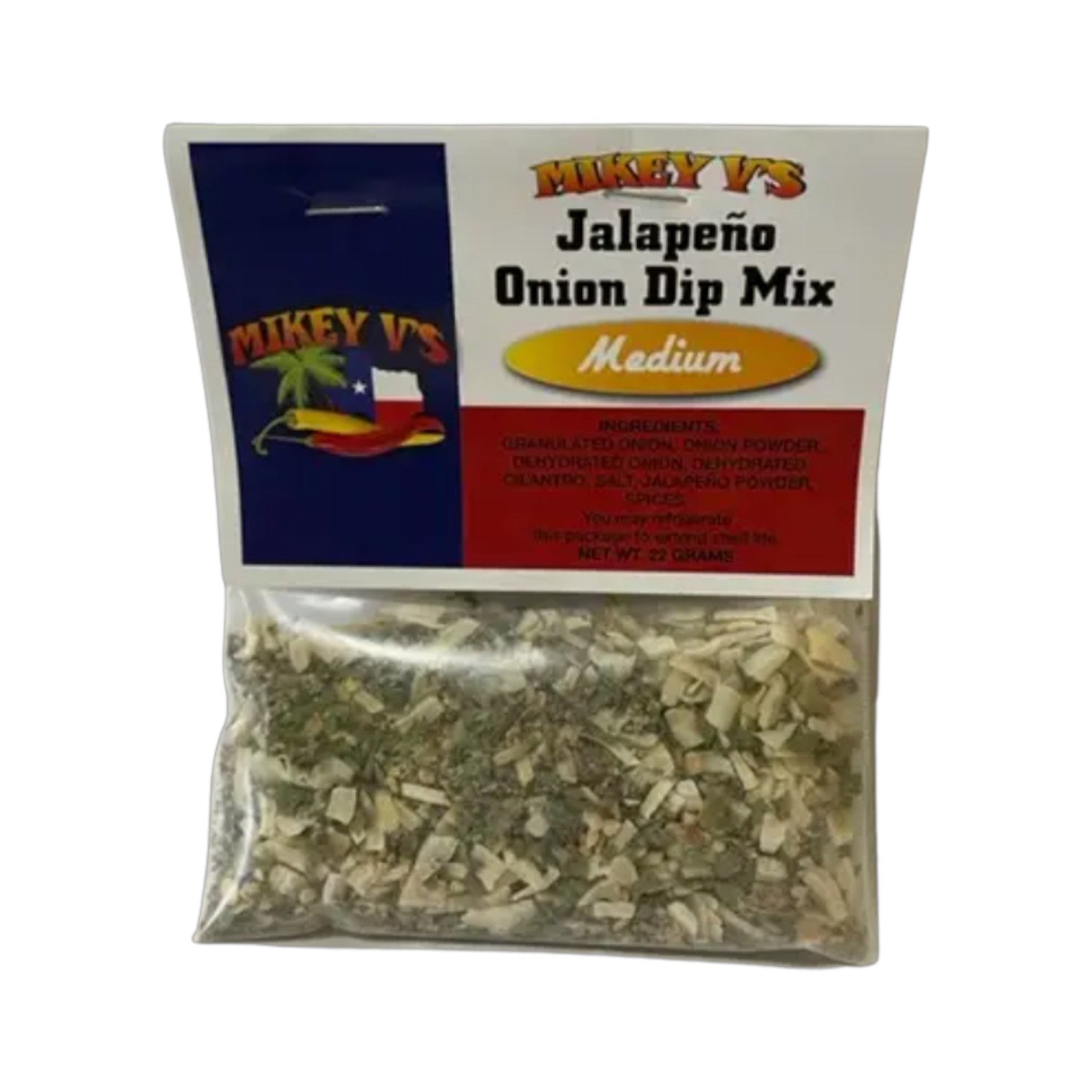 Mikey V’s jalapeño onion dip mix packaged as a spicy Texas cooking and entertaining gift from The Texas Gift Company storefront