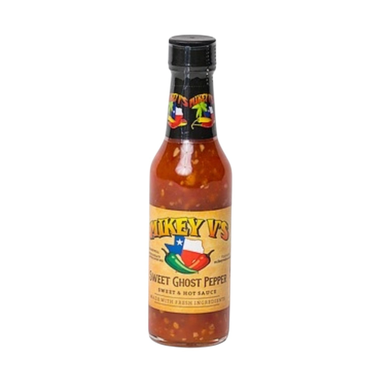 Mikey V’s sweet ghost pepper hot sauce bottle displayed as a sweet and spicy Texas gourmet sauce gift from The Texas Gift Company storefront