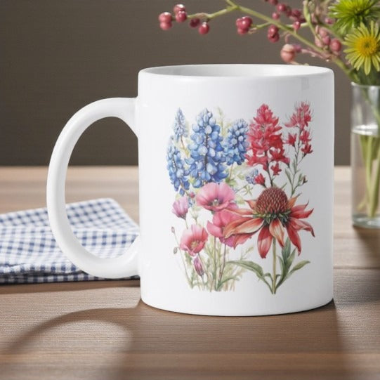 Spring on the Plains 15oz Mug shown as a Texas mug celebrating seasonal renewal