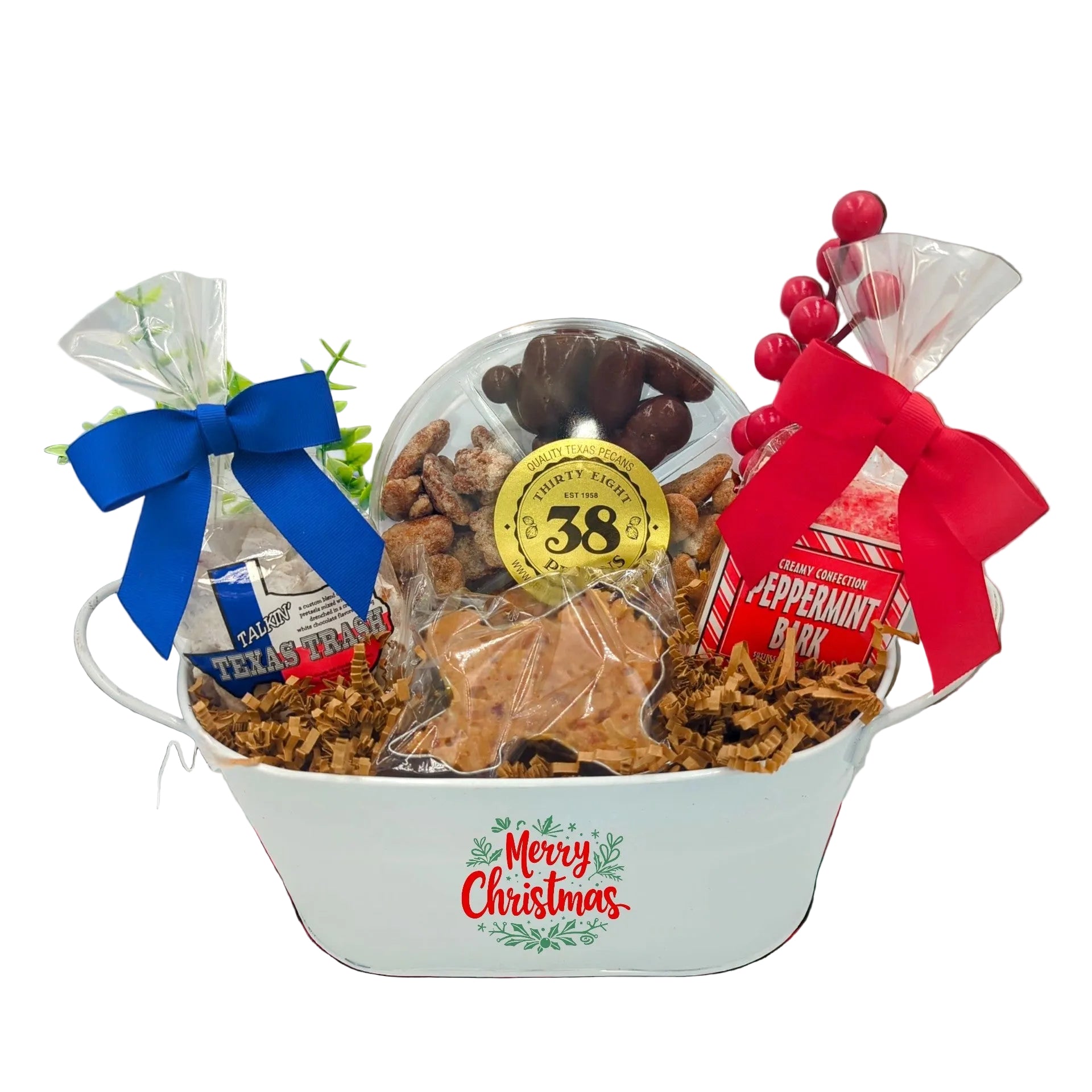 Texas Christmas Cheer gift basket filled with festive treats, displayed as a holiday gift