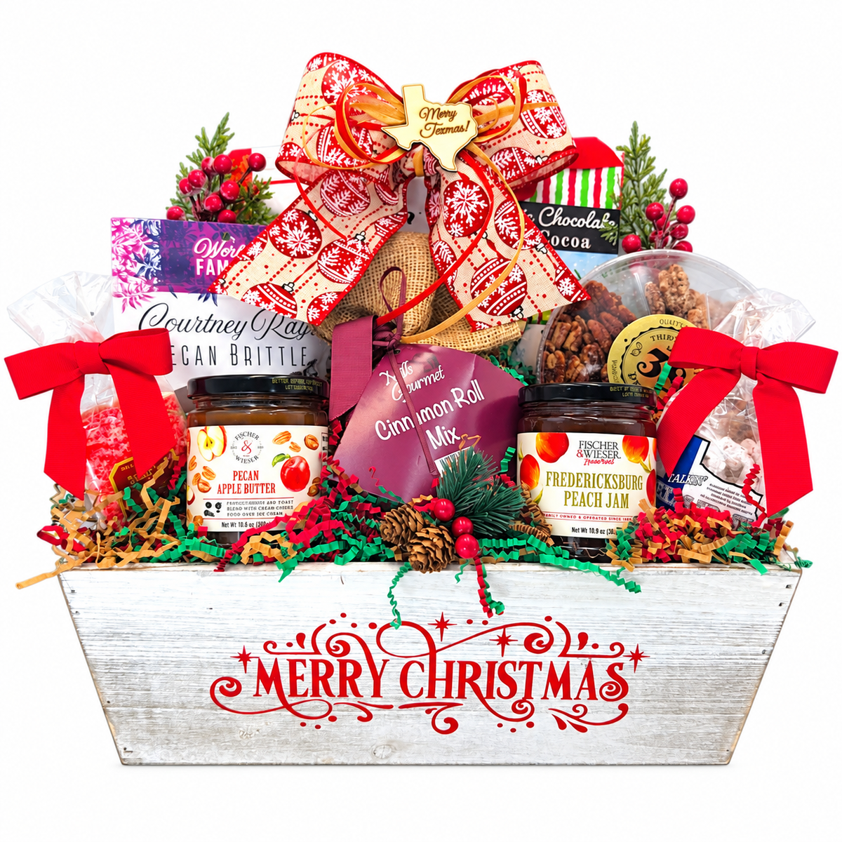 Texas Christmas Traditions gift in a white Merry Christmas wood tray