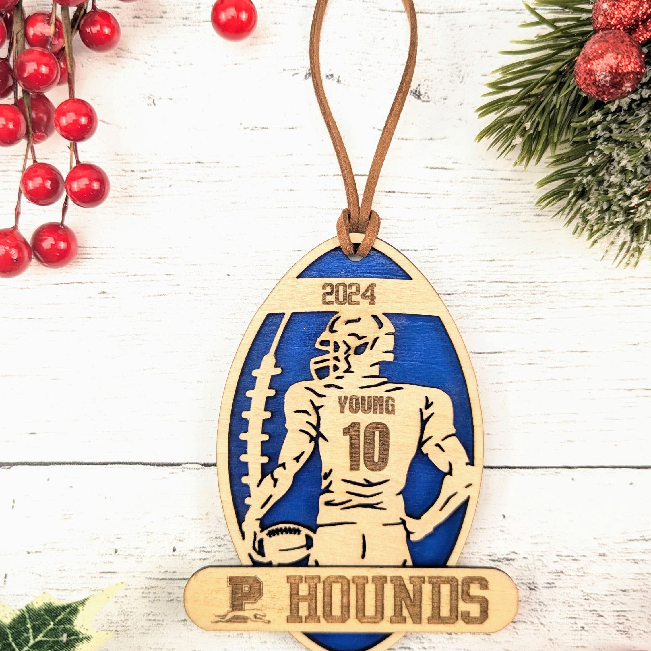 Texas high school athletics custom ornament displayed as a personalized Texas keepsake gift from The Texas Gift Company storefront