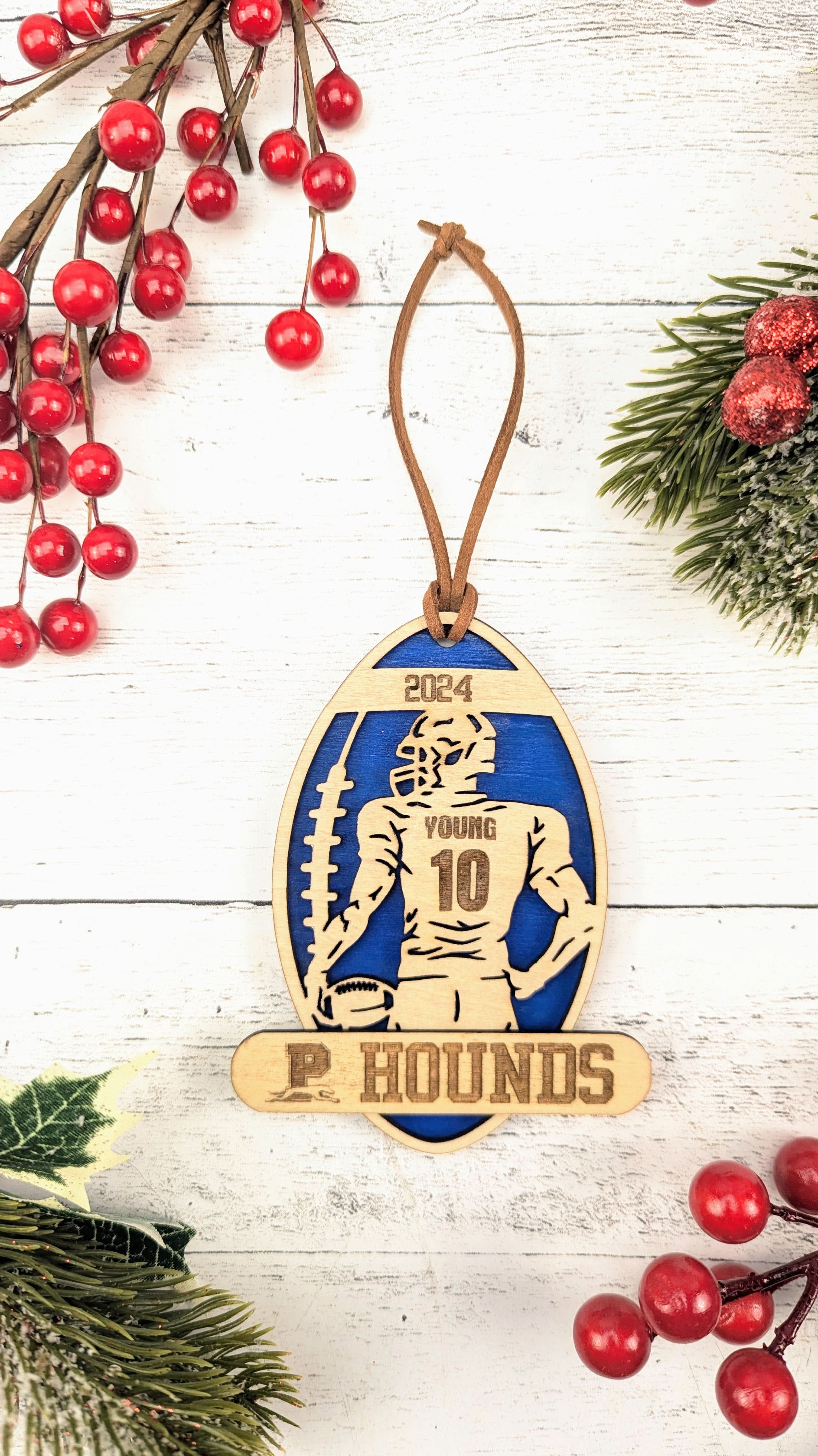 Texas high school athletics custom ornament displayed as a personalized Texas keepsake gift from The Texas Gift Company storefront