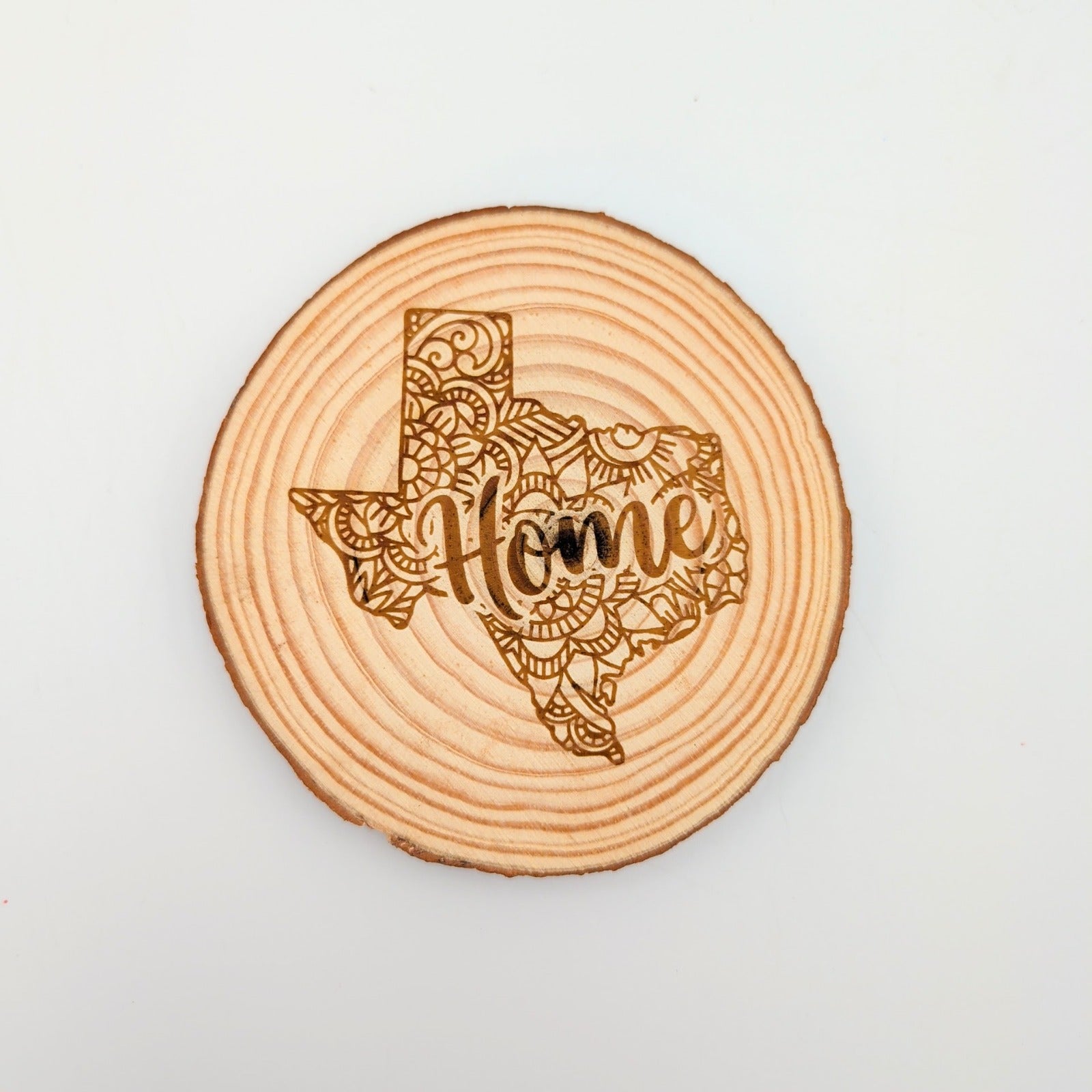 Texas Home Mandala Wood Slice Coaster for a Design Your Own gift from The Texas Gift Company