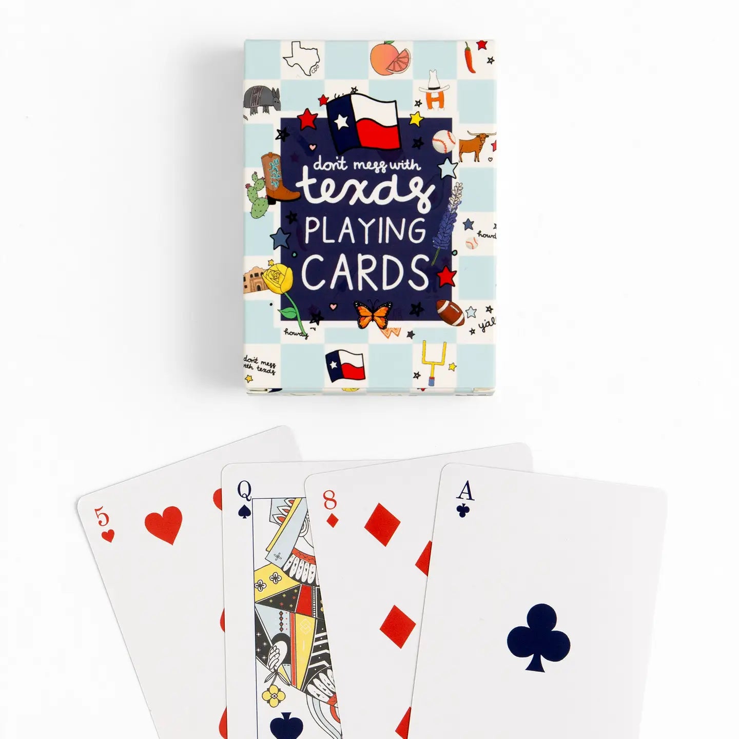 Texas Western checkerboard playing cards deck displayed as a Texas-themed gift from a Texas gift shop storefront