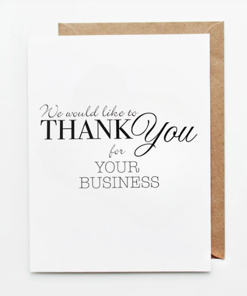 Professional thank you card with elegant typography reading “Thank you for your business.”