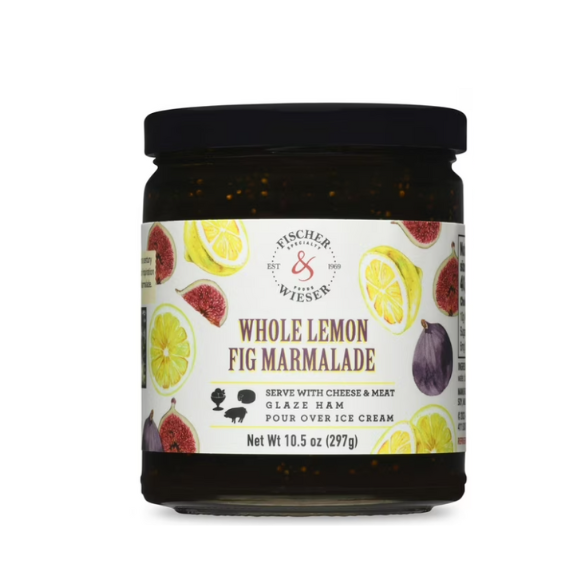 Whole lemon fig marmalade jar displayed as a gourmet Texas food gift from The Texas Gift Company storefront