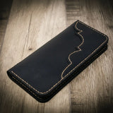 Bull Sheath Leather Western Long Wallet - Black