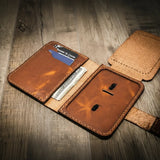 Bull Sheath Leather Badge Vertical Wallet - Chestnut