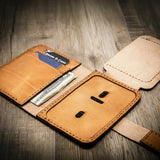 Bull Sheath Leather Badge Vertical Wallet - Saddle Tan