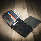 Bull Sheath Leather Badge Bifold Wallet - Black