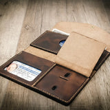 Bull Sheath Leather Badge Clutch Wallet - Walnut