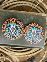 Gypsies and Cowgirls Steer Skull car coasters