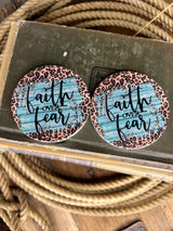 Gypsies and Cowgirls Faith over Fear car coasters