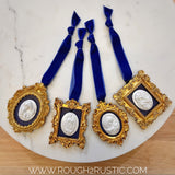 Rough 2 Rustic Gold and Blue Framed Intaglio Ornaments