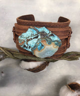 Gypsies and Cowgirls Dusty Leather Cuff with Ocean Agate Slab