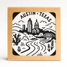 Austin Texas skyline letterpress coaster set displayed as a refined Texas home décor gift from The Texas Gift Company storefront