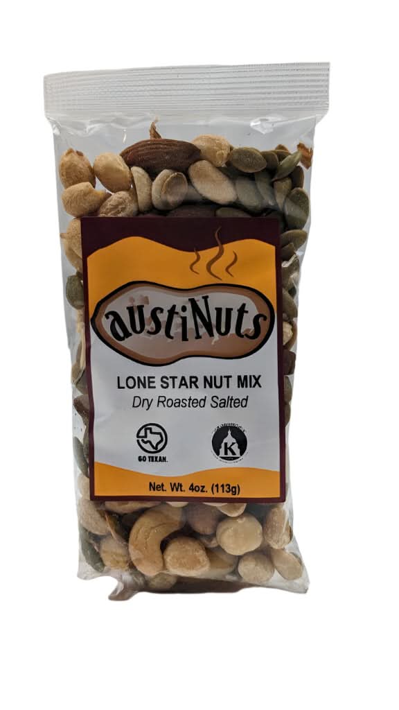 Austinuts Lone Star Mix packaged as a bold Texas snack gift from The Texas Gift Company storefront