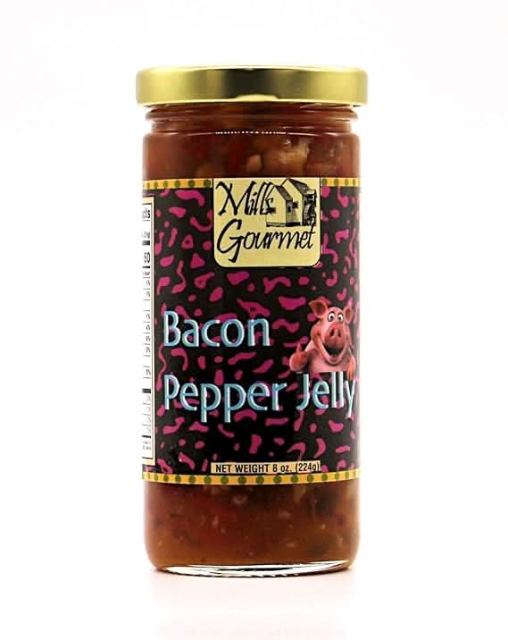 Bacon pepper jelly jar displayed as a savory-sweet Texas gourmet spread gift from The Texas Gift Company storefront
