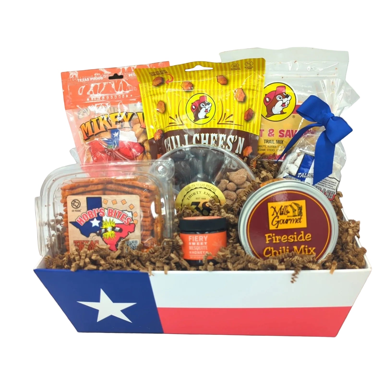 Big Texas Flavor Box filled with assorted regional snacks and treats arranged for gifting