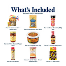 What's included in Buc-ee's BBQ Camo Cooler from The Texas Gift Company: each included item individually labeled.